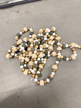 Felt & Wooden Bead Garland in White, Olive & Gold